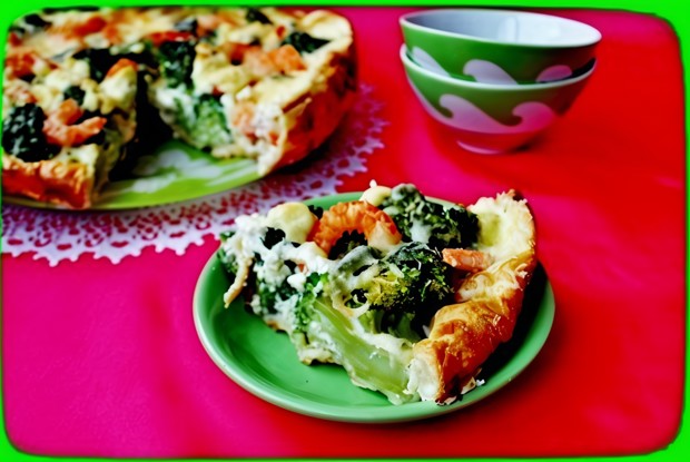 Торт с брокколи и креветками