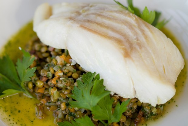 Треска с рагу из чечевицы