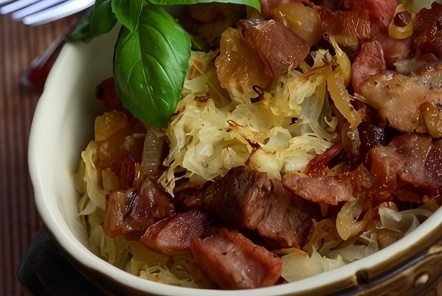 Тушеная капуста с беконом