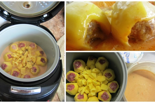 Тушеный фаршированный картофель