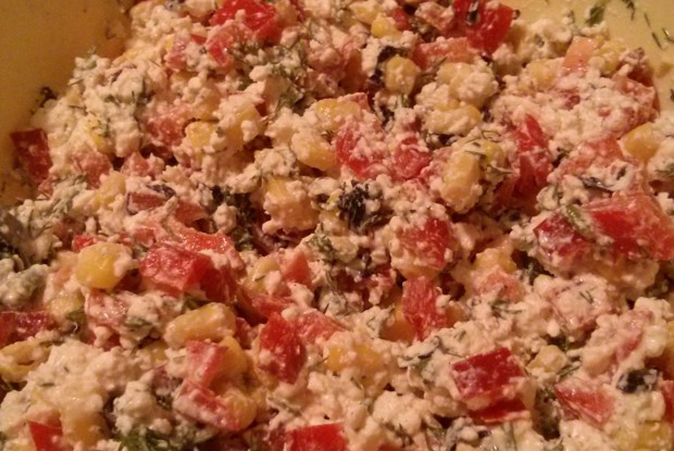 Творожный салат с овощами
