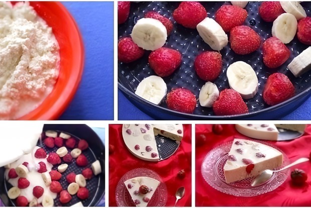 Творожно-фруктовый десерт со свежей клубникой