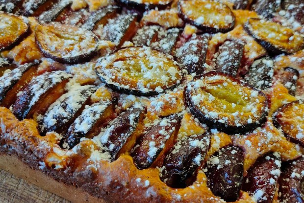 Творожный пирог на сгущенке со сливами