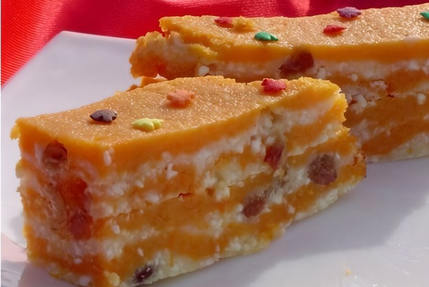 Тыква, запеченная с творогом и изюмом