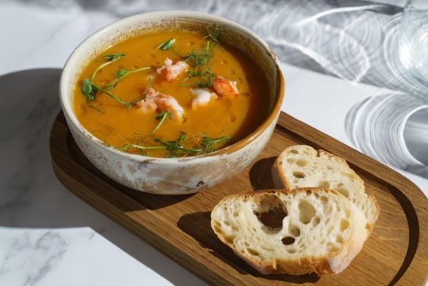 Тыквенный суп с креветками