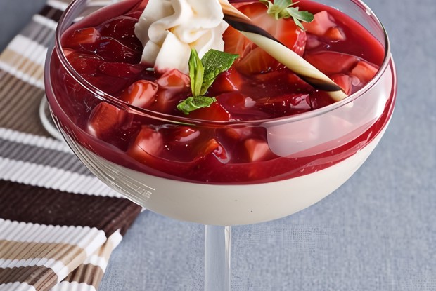 Ванильный пудинг с джемом из свежей клубники