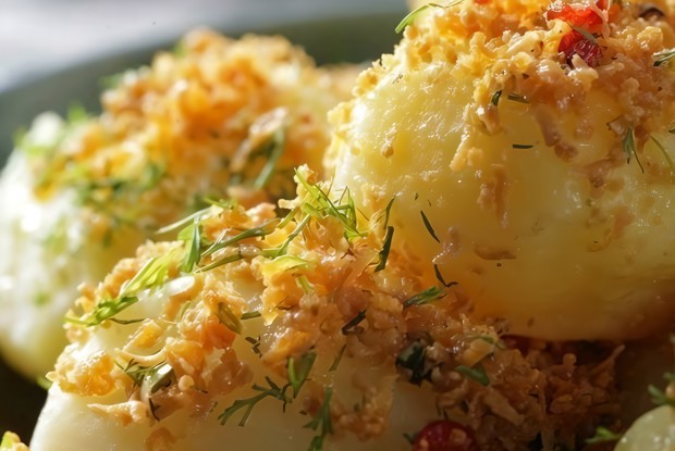 Вареный картофель с рыбной икрой