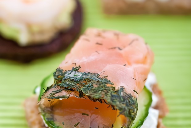 Закуска из копченого лосося со свежим огурцом