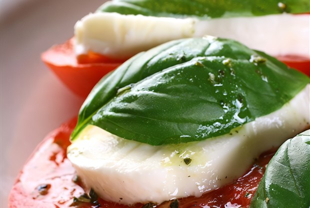 Закуска из моццареллы, помидоров и базилика