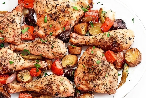 Запеченая курица с овощами