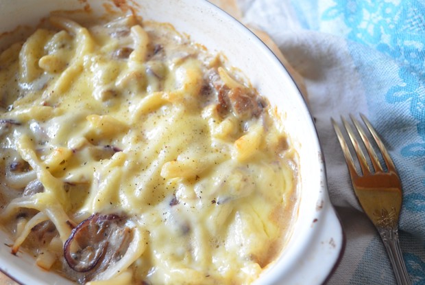 Запеченые кальмары с грибами