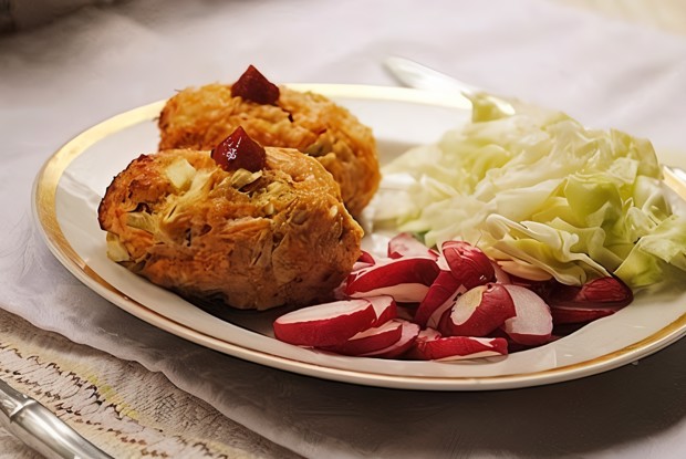 Запеченные куриные котлеты с овощами