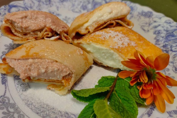 Заварные блины с творожной начинкой