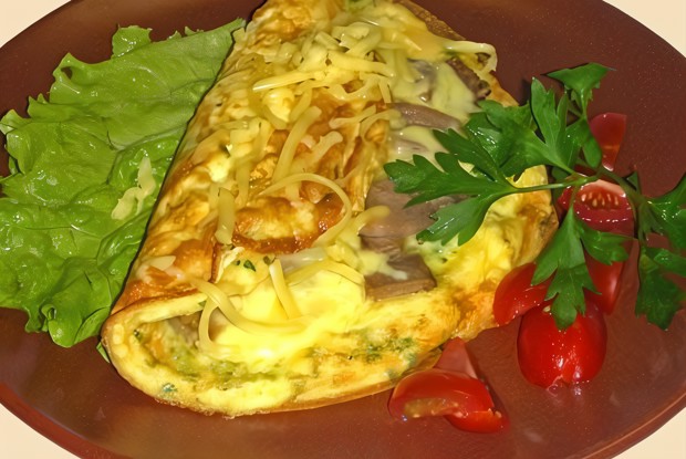 Завернутый в омлет баклажан с тофу