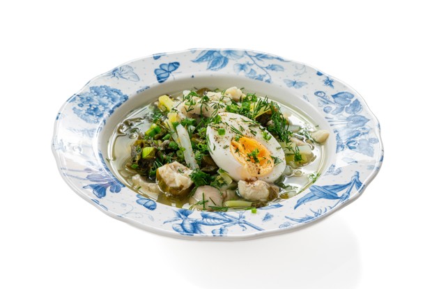 Зеленые щи с хеком