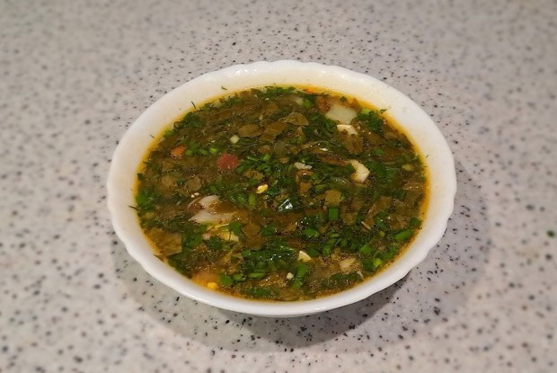 Зеленый борщ на бульоне из индейки