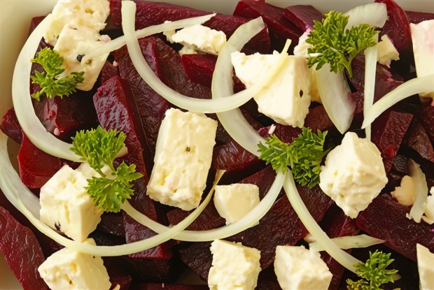 Жареная свекла с карамелизованным луком и фетой