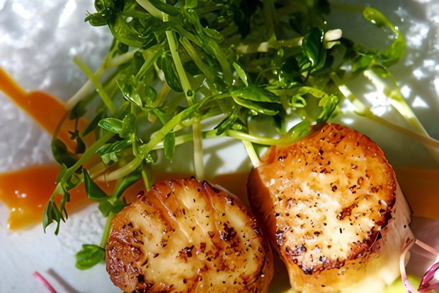 Жареные гребешки в соусе мисо и кленовом сиропе