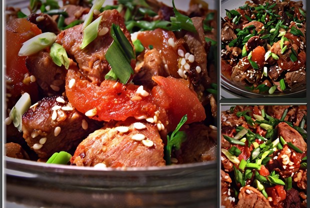 Жаркое из свинины со сладким перцем и помидорами