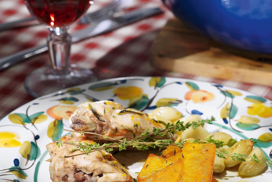 Фото рецепта Кролик с тыквой в апельсиновом соусе