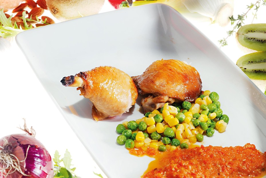 Фото рецепта Лимонная курица с гарниром из зеленого горошка