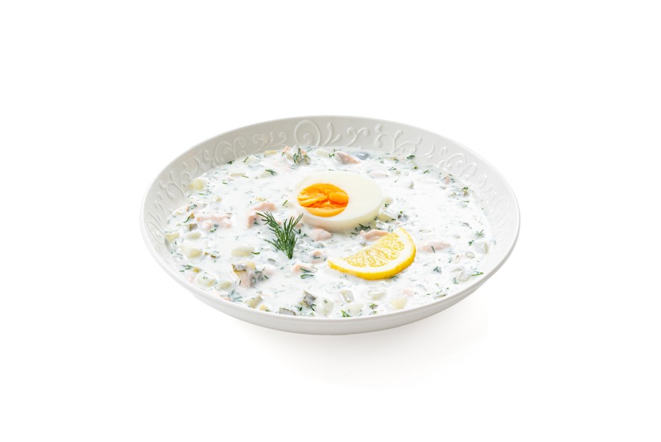 Фото рецепта Окрошка на кефире с рыбой