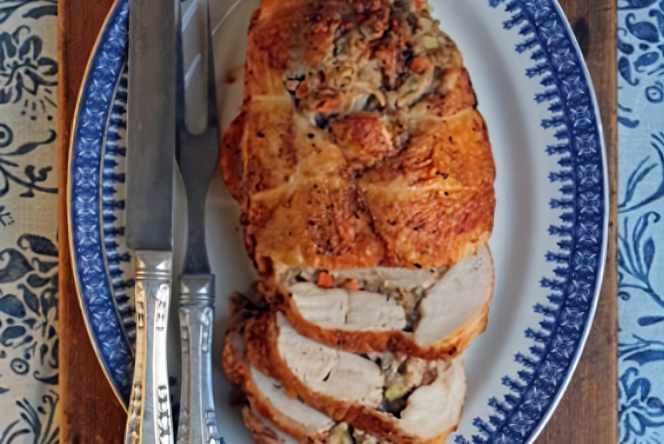 Фото рецепта Рулет из индейки с ореховой начинкой