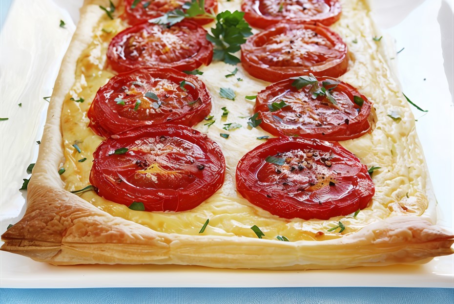 Фото рецепта Слоеный пирог с жареными помидорами