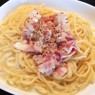 Фотография рецепта Спагетти в сливочном соусе с песто и беконом автор Marina Raspberry