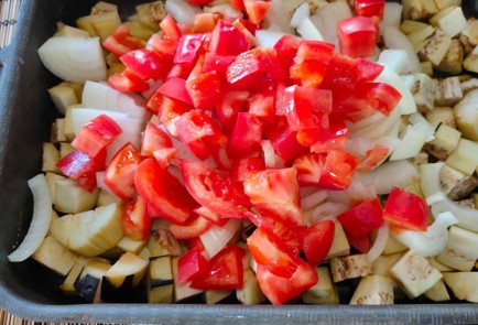 Фото шага рецепта Запеченные баклажаны с помидором луком и домашним сыром 174820 шаг 8  