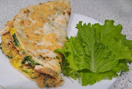 Фото шага рецепта Быстрый завтрак из лаваша и яиц со шпинатом и куриной грудкой 189381 шаг 12  