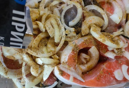 Фото шага рецепта Форель с луком в томатном соусе 186508 шаг 5  