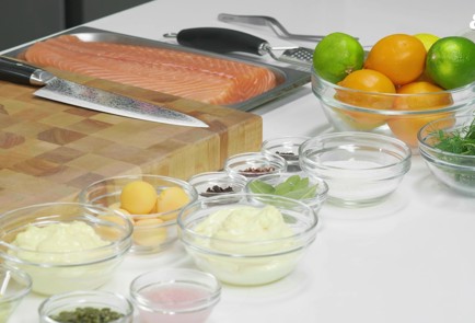 Фото шага рецепта Мимоза с лососем и яичным кремом 189343 шаг 1  