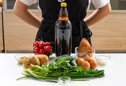 Фото шага рецепта Окрошка на квасе с копченой индейкой 189014 шаг 1  