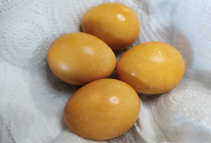 Фото шага рецепта Пасхальные яйца окрашенные в каркаде и куркуме 189039 шаг 9  