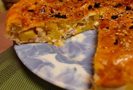 Фото шага рецепта Пирог из слоеного теста с курицей и картофелем 188916 шаг 28  