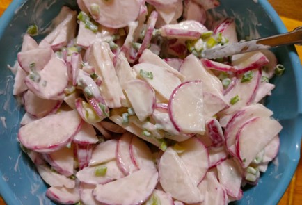 Фото шага рецепта Салат из редиса и зеленого лука со сметаной 176015 шаг 11  