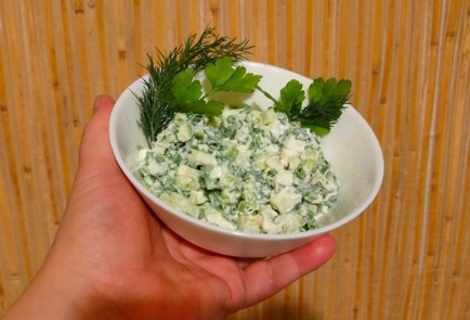 Фото шага рецепта Салат из зеленого лука с огурцом яйцом и сметаной 175938 шаг 13  