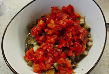 Фото шага рецепта Салат с курицей печеными баклажанами перцем и руколой 175489 шаг 10  