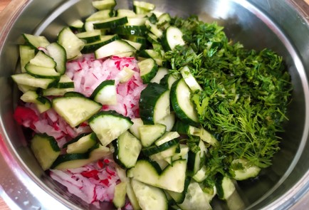 Фото шага рецепта Салат с творогом редисом и свежим огурцом 189207 шаг 6  