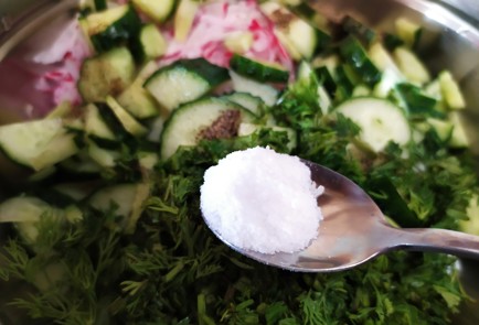 Фото шага рецепта Салат с творогом редисом и свежим огурцом 189207 шаг 8  