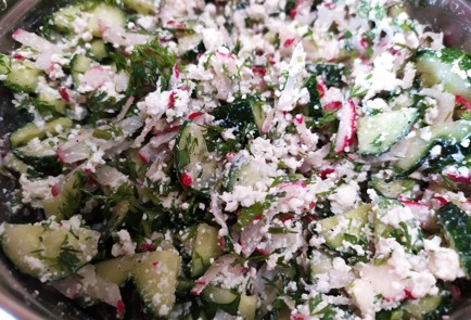 Фото шага рецепта Салат с творогом редисом и свежим огурцом 189207 шаг 9  