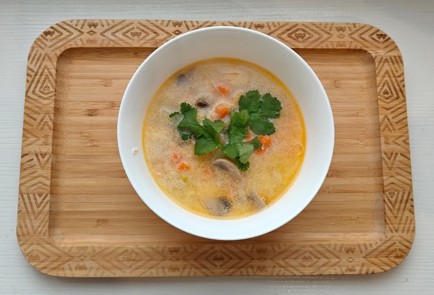 Фото шага рецепта Суп с красной рыбой шампиньонами и сливочным сыром 190919 шаг 14