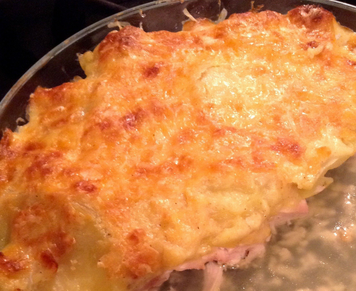 Фото рецепт Курица с катофелем под сырным соусом с корочкой