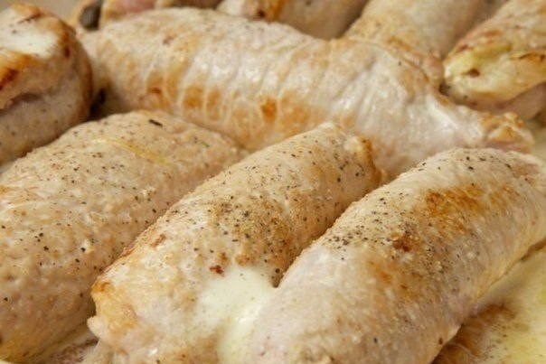 Фото рецепт Свиные рулетики с грибами и сыром