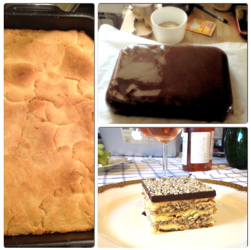 Фото рецепт Песочный шоколадный торт с начинкой из взбитых белков и орехов