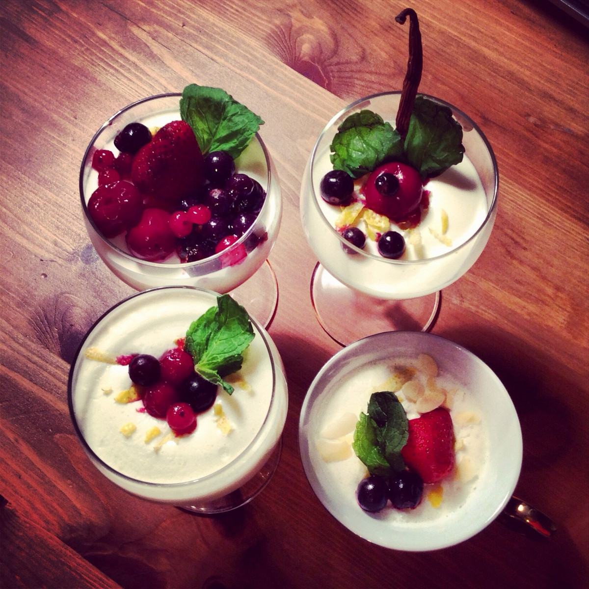 Фото рецепт Панна-котта с клубникой и мятой