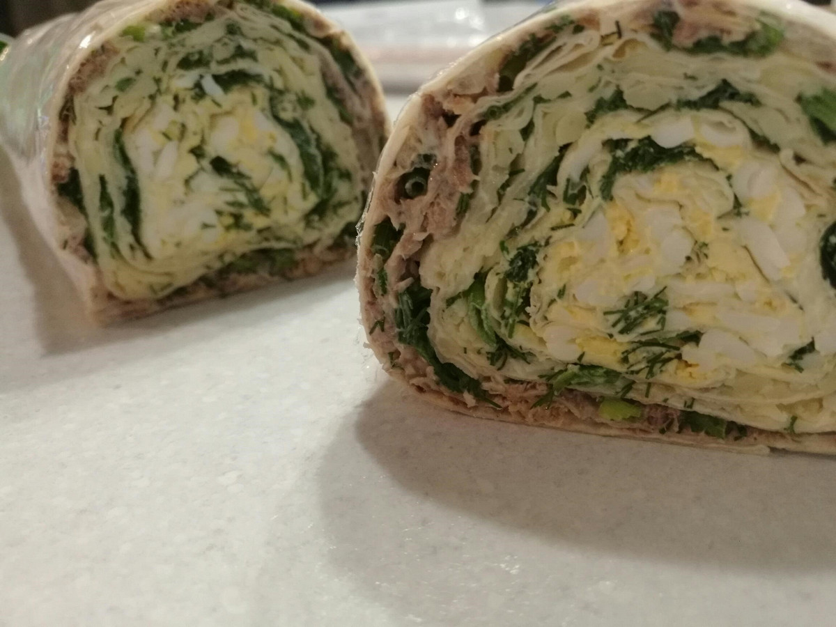 Фото рецепт Рулет «Мимоза» в лаваше