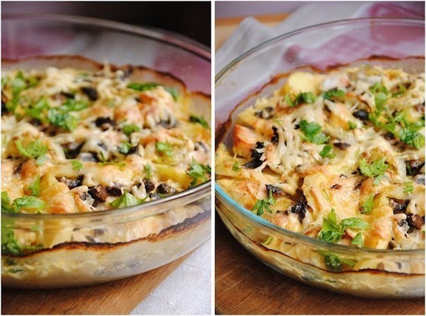 Фото рецепт Картофельный гратен с курицей и грибами