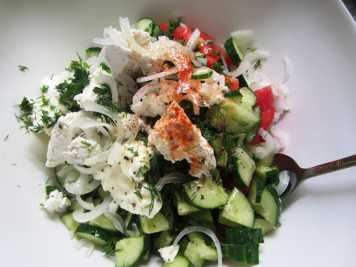 Фото рецепт Салат овощной с сыром «Филадельфия»